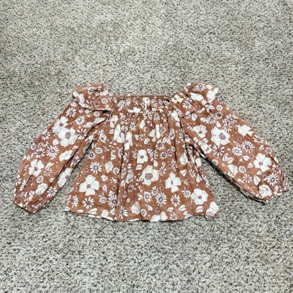 Free People Miss Daisy Printed Top in Vintage Tan Brown Flowers BOHO Sz XS - Picture 7 of 12